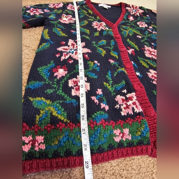 DBL Vintage Floral Knit V-Neck Cardigan In Navy Women's Size Medium - Picture 8 of 9